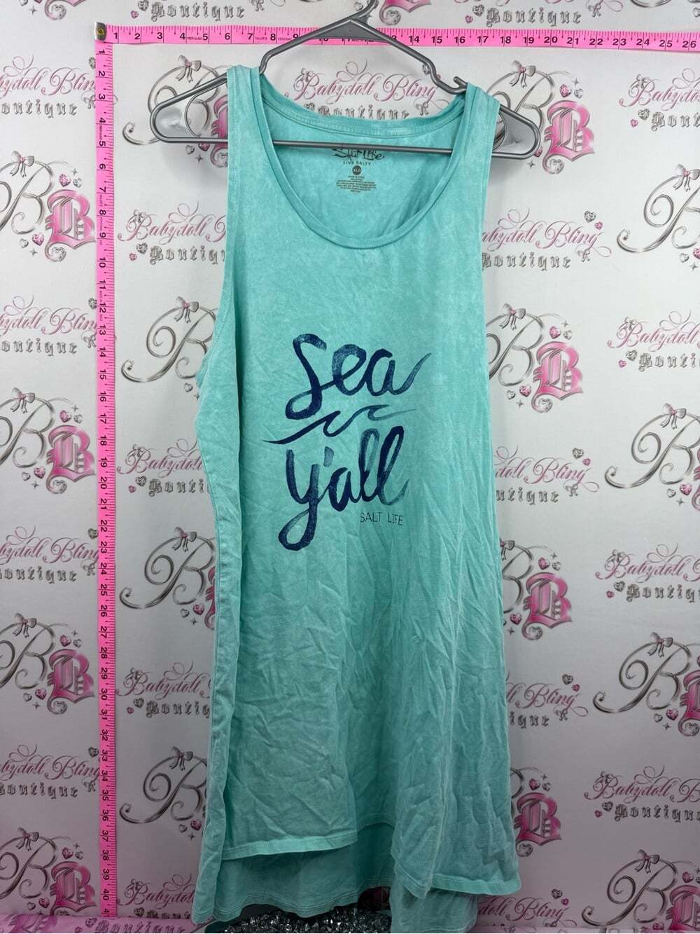 Salt Life dress Aqua Sleeveless Tank with Navy "Sea Y'all" Graphic